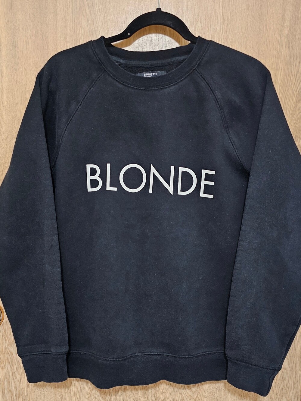 Brunette The Label Black Sweatshirt with 'BLONDE' Cream Logo Size S/M